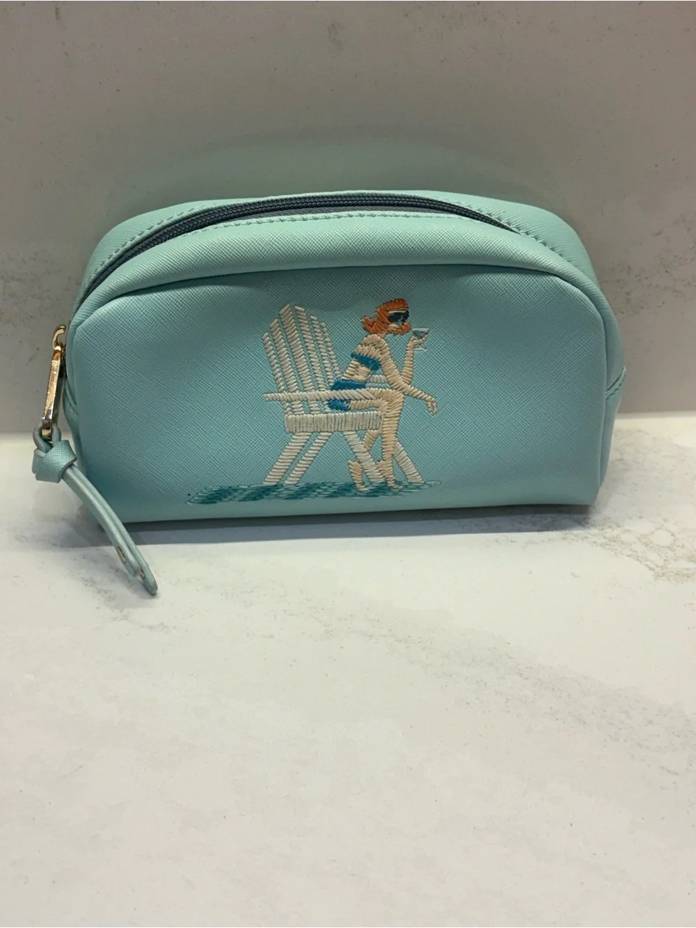 Spartina 449 Aqua Beach Embroidered Cosmetic Pouch